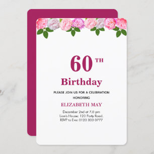 Invitation Floral & Laurel Leaves 40th, 60th Birthday