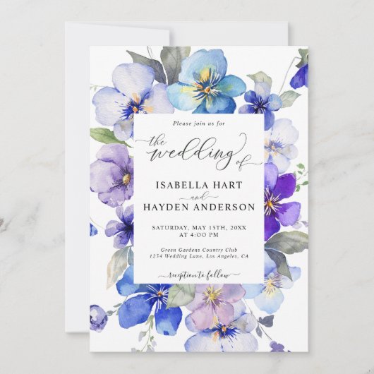 Invitation Floral Lavande Bleue Tout en 1 QR Code Mariage (Devant)