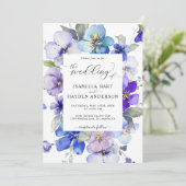 Invitation Floral Lavande Bleue Tout en 1 QR Code Mariage (Debout devant)