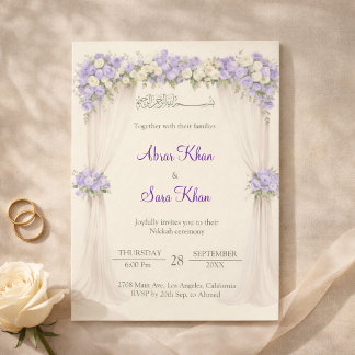 Invitation Floral Lavender and Ivory Muslim Nikkah Islamic 