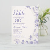 Invitation Floral Lavender Blue  80th Birthday (Debout devant)