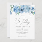 Invitation Floral Light Bébé Bleu QR Code Tout en un Mariage (Devant)