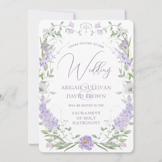 Invitation Floral Lilac Lavender Frame Catholic Wedding (Devant)