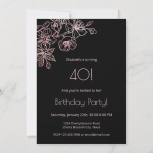 Invitation Floral Line Art rose Noir Anniversaire