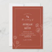 Invitation Floral Line Art Rustic Terracota Elegant Wedding  (Devant)