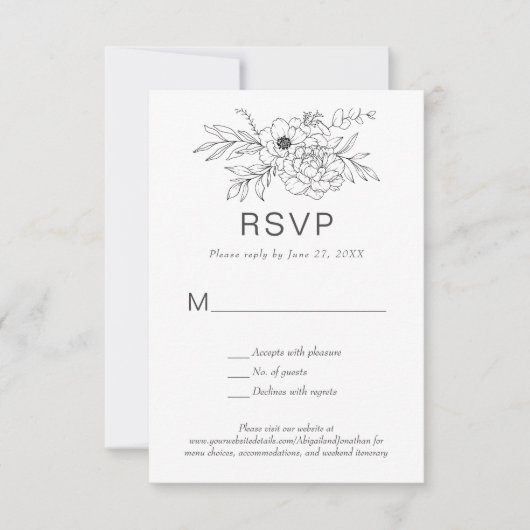 Invitation Floral Line Art Simple sur mesure Classic RSVP (Devant)