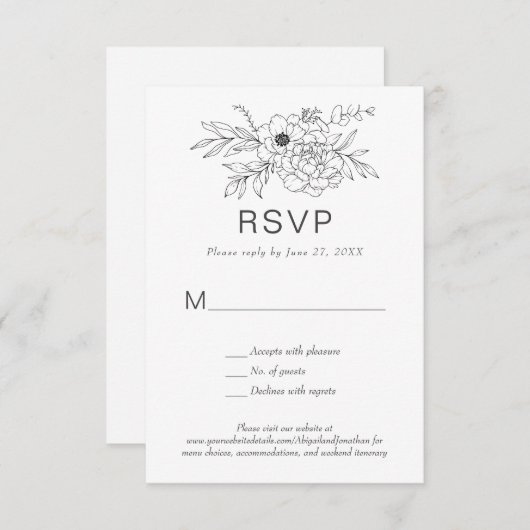 Invitation Floral Line Art Simple sur mesure Classic RSVP (Devant / Derrière)