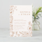 Invitation Floral Line Art Terracotta Mariage (Debout devant)