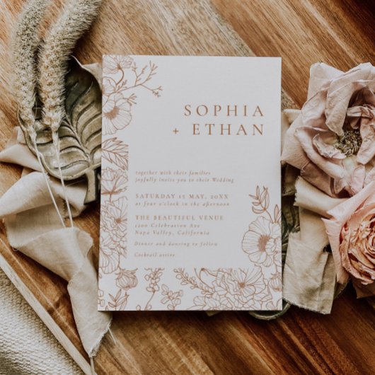 Invitation Floral Line Art Terracotta Mariage