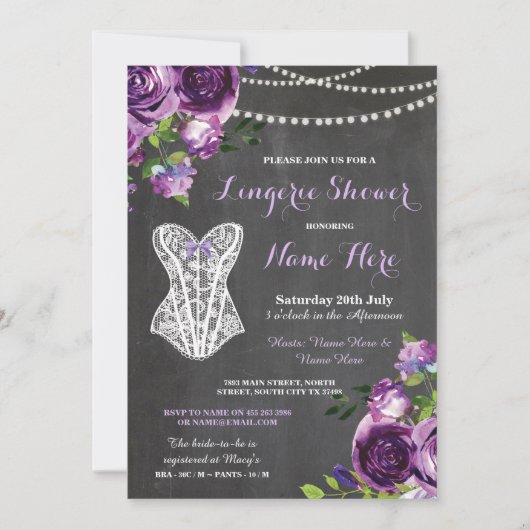 Invitation floral Lingerie Douche nuptiale violet  (Devant)