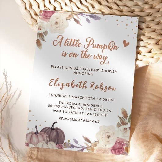 Invitation Floral Little Citrouille Automne Baby shower Invit