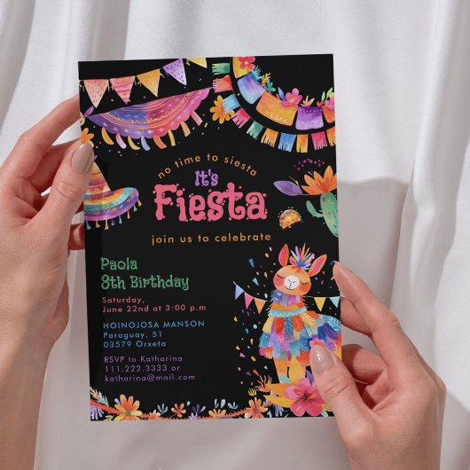 Invitation Floral Llama Cactus Mexican Fiesta Kids Birthday 