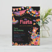 Invitation Floral Llama Cactus Mexican Fiesta Kids Birthday  (Debout devant)