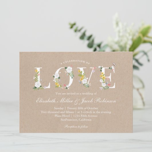 Invitation Floral Love Wedding (Debout devant)