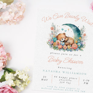 Invitation Floral Lune On Peut Bearly Wait Baby shower