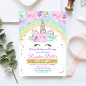 Invitation Floral Magic Arc-en-ciel Unicorn Anniversaire
