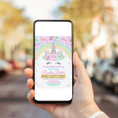 Invitation Floral Magic Arc-en-ciel Unicorn Anniversaire