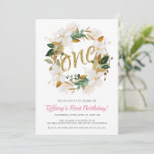 Invitation Floral Magnolia Rose et Or 1er anniversaire (Debout devant)