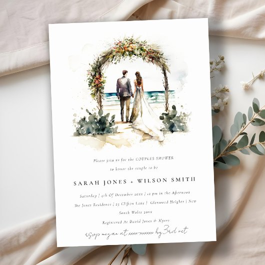 Invitation Floral Mariage Arch Beach Seascape Couples Douche