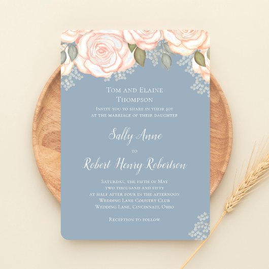 Invitation Floral Mariage bleu-dusty