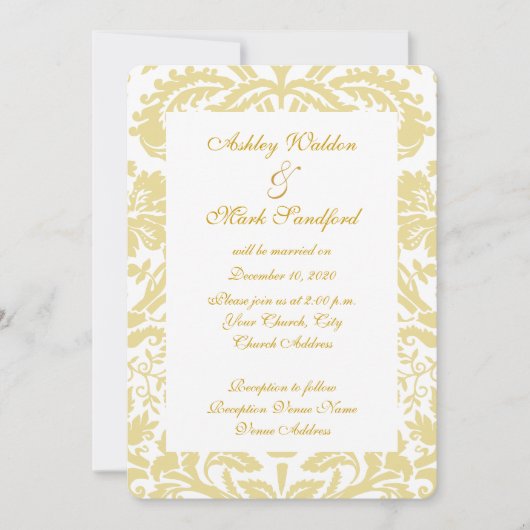 Invitation Floral Mariage damassé Gold Cream (Devant)
