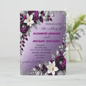 Invitation Floral Mariage d'argent violet profond (Debout devant)