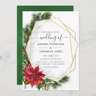 Invitation Floral Mariage de Noël géométrique