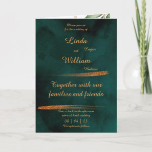 Invitation Floral Mariage Deep Sea Dark Green & Gold
