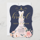 Invitation Floral Mariage Dress Navy Fête de l'mariée en lign (Devant)