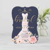 Invitation Floral Mariage Dress Navy Fête de l'mariée en lign (Debout devant)