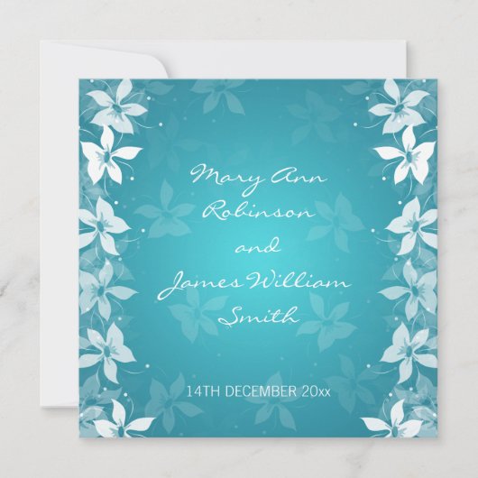 Invitation Floral Mariage Exotique Flores Bleu (Devant)