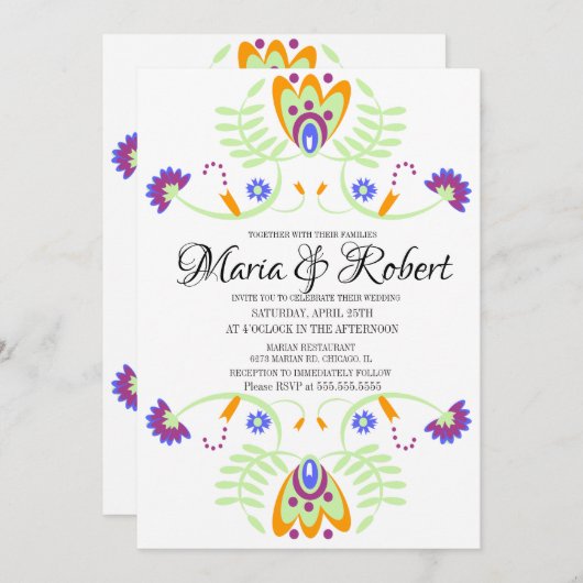 Invitation Floral Mariage mexicain | Mariages en gras (Devant / Derrière)