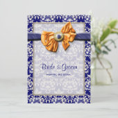 Invitation Floral mariage orange bleu CUSTOM (Debout devant)