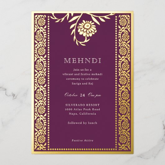 Invitation Floral Marigold Gold Mehndi (Recto)