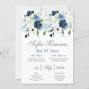 Invitation Floral marin espagnol Quinceanera