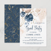 Invitation Floral marine bleu Graduation Party (Devant / Derrière)