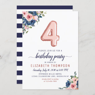 Invitation Floral Marine Blush Rose Gold Balloon 4e anniversa