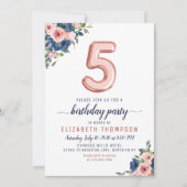 Invitation Floral Marine Blush Rose Gold Balloon 5e anniversa (Devant)
