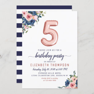 Invitation Floral Marine Blush Rose Gold Balloon 5e anniversa