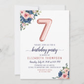 Invitation Floral Marine Blush Rose Gold Balloon 7e anniversa (Devant)