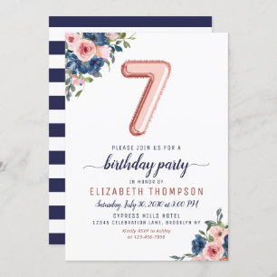Invitation Floral Marine Blush Rose Gold Balloon 7e anniversa