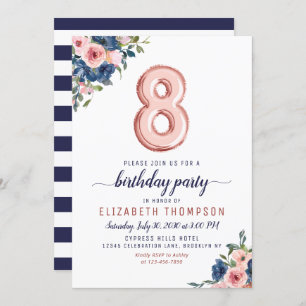 Invitation Floral Marine Blush Rose Gold Balloon 8e anniversa