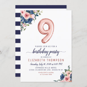 Invitation Floral Marine Blush Rose Gold Balloon 9e anniversa