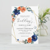 Invitation Floral Marine Burn Orange rouille Mariage d'huile (Debout devant)