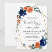 Invitation Floral Marine Burn Orange rouille Mariage d'huile (Devant / Derrière)