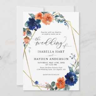 Invitation Floral Marine Burn Orange rouille Mariage d'huile 