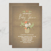 Invitation Floral Mason Jar Baby shower Rustique Burlap (Devant / Derrière)