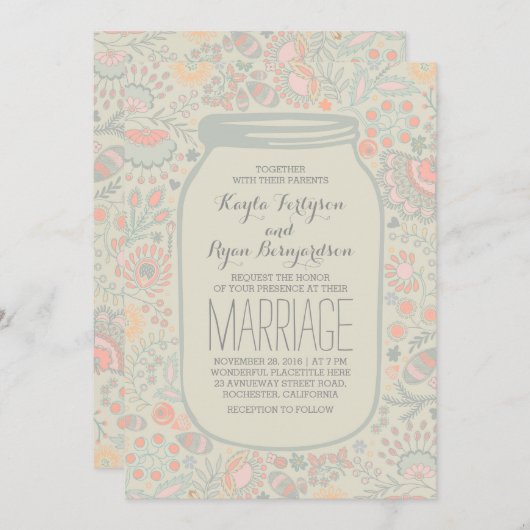 Invitation Floral Mason Jar Mariage rustique (Devant / Derrière)