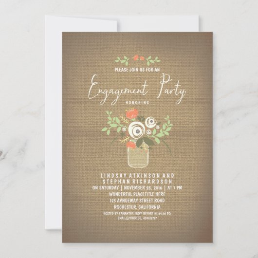 Invitation Floral Mason Jar Rustic Burlap (Devant)