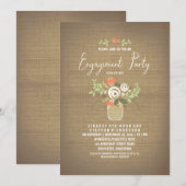 Invitation Floral Mason Jar Rustic Burlap (Devant / Derrière)